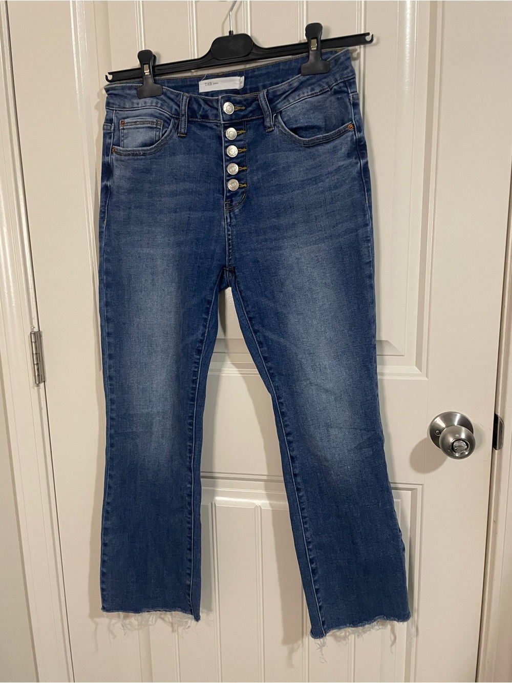 High-Rise Button-Fly Blue Flare Jeans - Picture 3 of 10